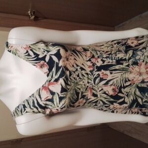 Chaps navy, cream, rust, green floral 100% cotton sundress, size M